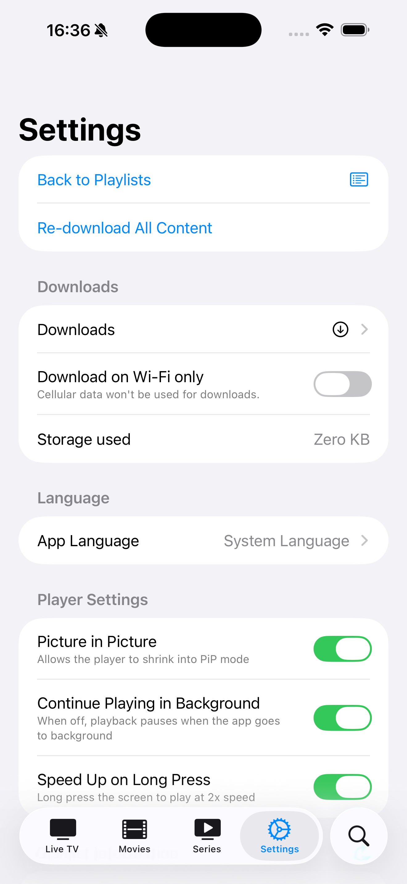 Settings on iPhone