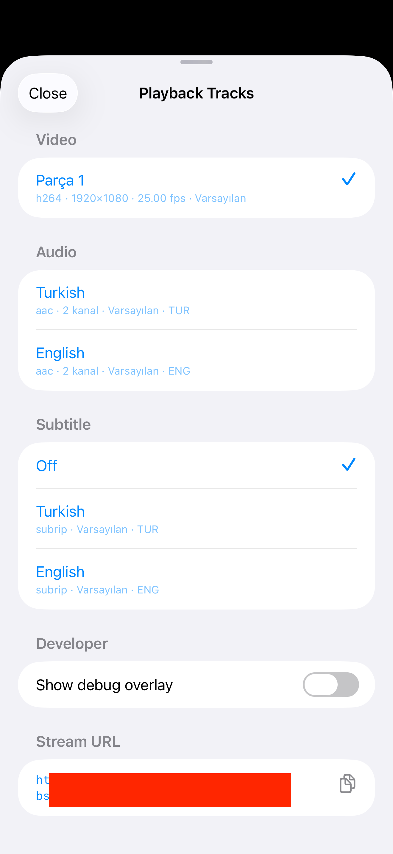Player settings on iPhone